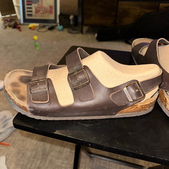 BIRKENSTOCK Milano Oiled Leather Habana 16-16.5 Regular EU 49 Worn Used Clean - Picture 5 of 9